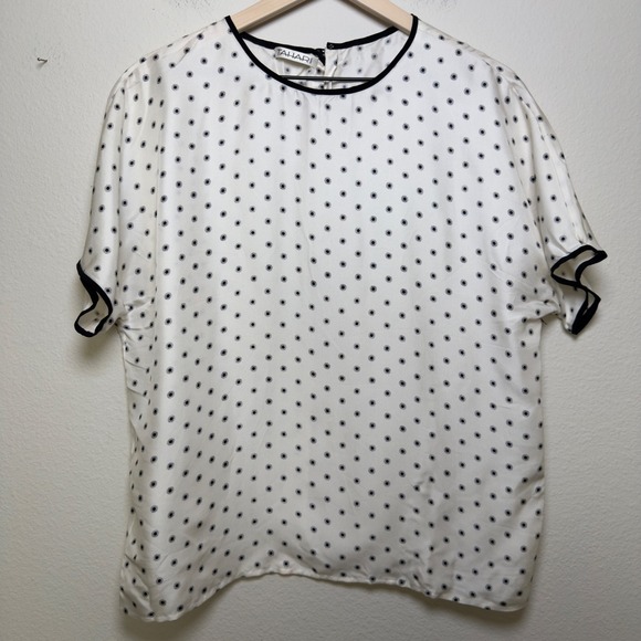 Tahari Tops - Tahari Women 100% SILK Polka Dot Top 12 Ivory Black Mod Retro Twee Keyhole